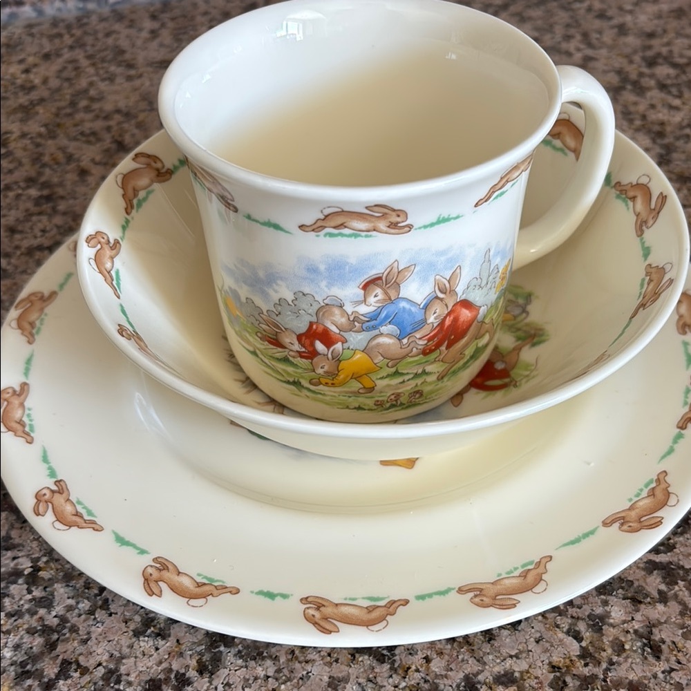 Beatrix Potter Bunnykins Fine Bone China 1936 Child Design Cup and Saucer Set.
